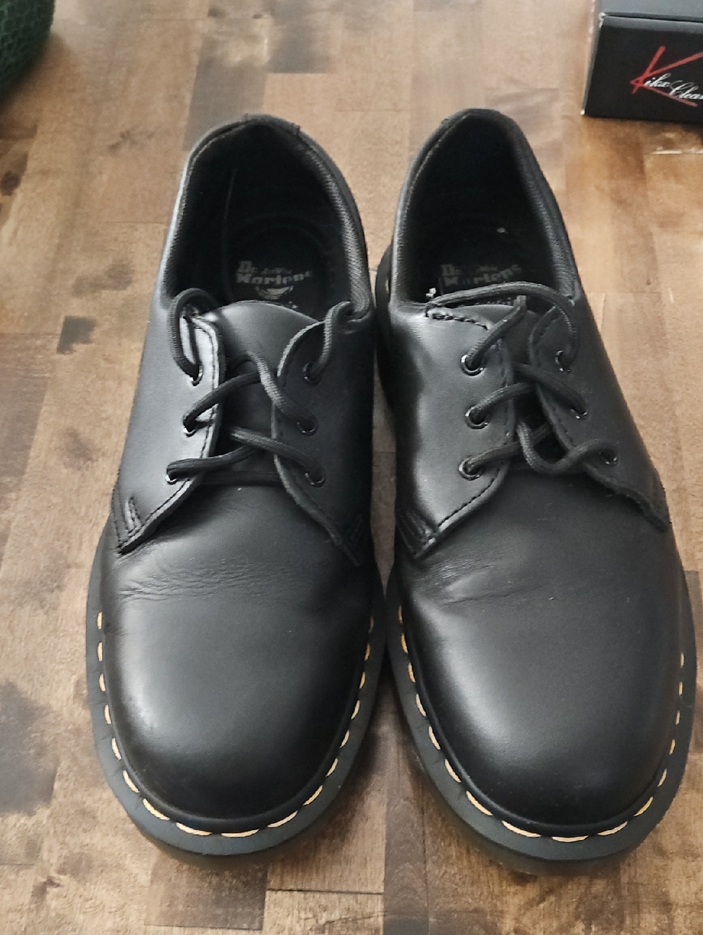 Dr. Martens Black Leather 3-Eye Derby with Yellow Stitching